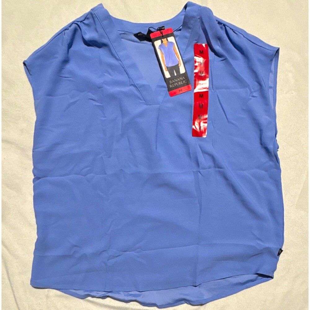 Banana Republic Women’s Blue Solid V-Neck Sleeveless Woven Pullover Blouse M